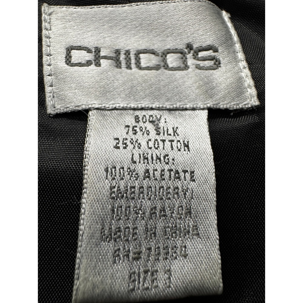 Chico's Black Silk Chinoiserie Embroidered Kimono Blazer Jacket Quiet Luxury XL - Picture 9 of 13